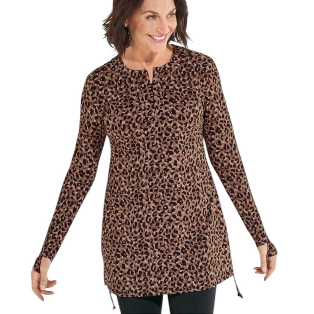 Coolibar HokuLani UPF 50+ Leopard Swim Shirt Rash Guard 3X